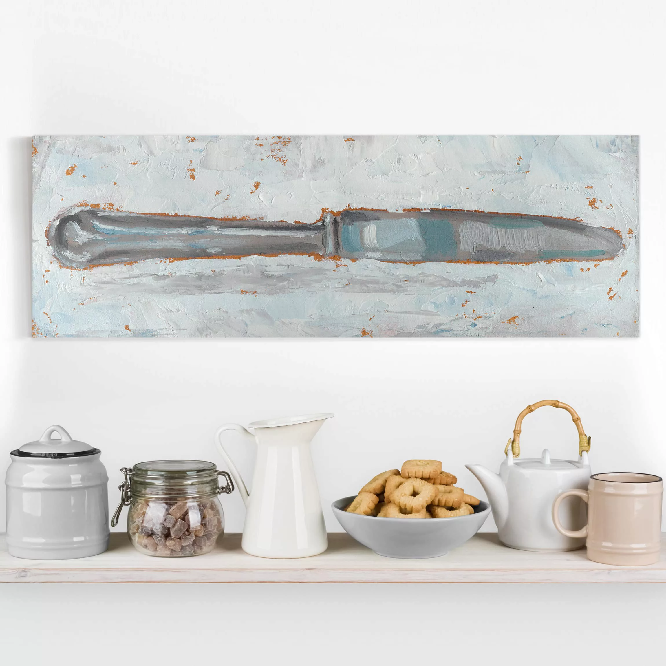 Leinwandbild Küche - Panorama Impressionistisches Besteck - Messer günstig online kaufen