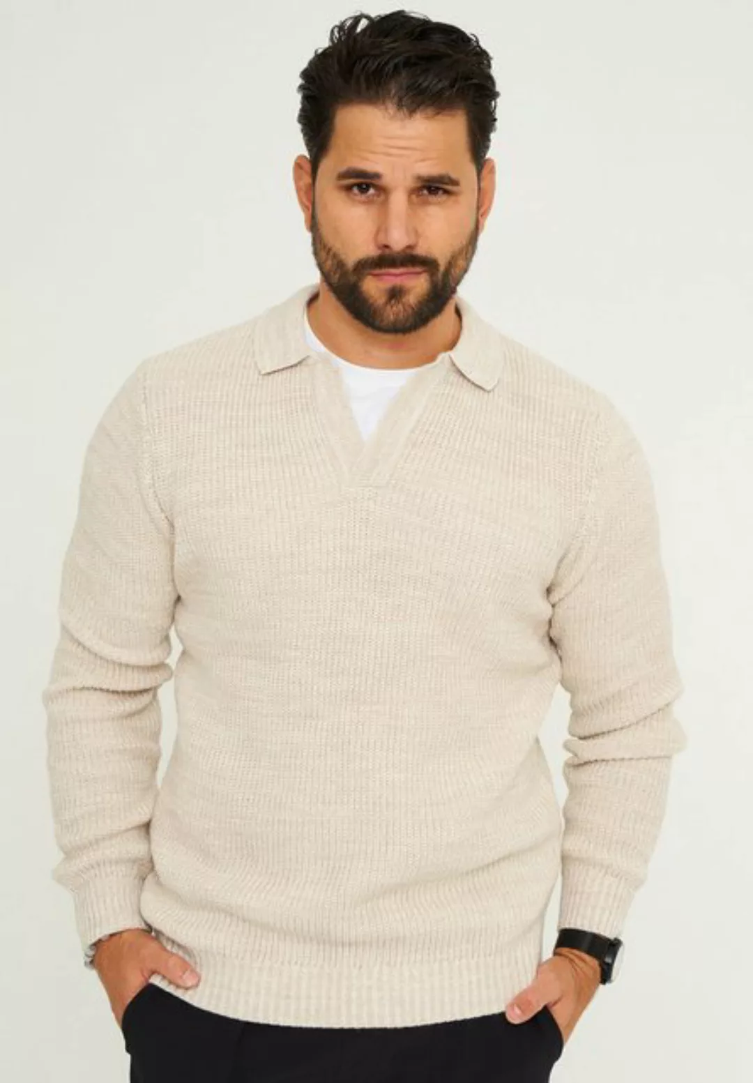 CARISMA Strickpullover CRALYTUS Herren Grobstrick Pulli mit Polo-Kragen Win günstig online kaufen