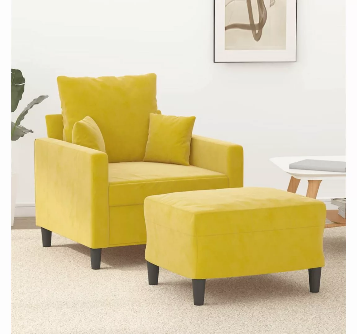 vidaXL Sofa Sessel mit Hocker 60 cm Samt, Gelb günstig online kaufen