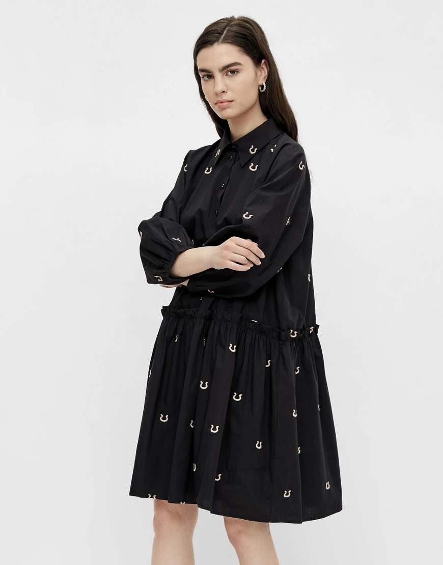 Y.A.S – Minikleid in Schwarz mit aufgestickten Hufeisenmotiven günstig online kaufen