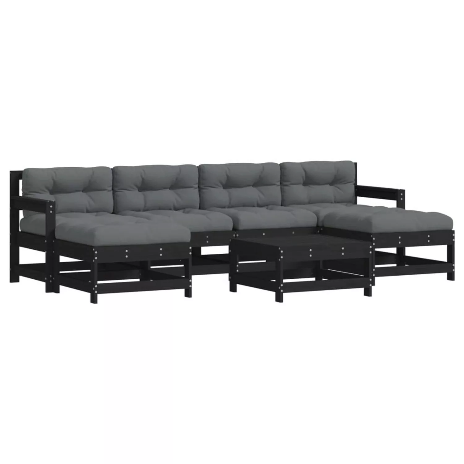 vidaXL 7-tlg Garten-Lounge-Set mit Kissen Schwarz Kiefernholz Modell 19 günstig online kaufen