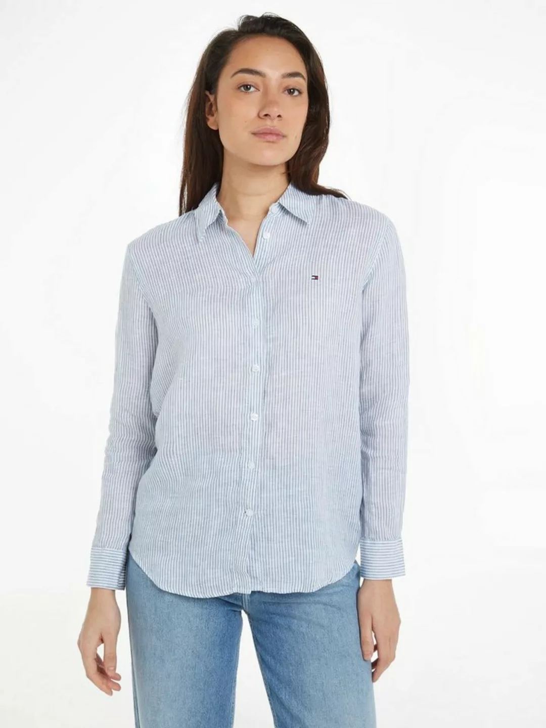 Tommy Hilfiger Hemdbluse LINEN STP RELAXED SHIRT LS mit Logostickerei auf d günstig online kaufen