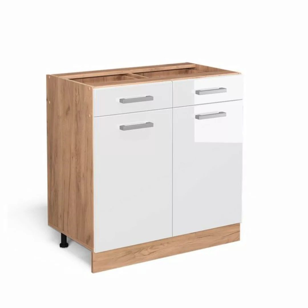 Vicco Unterschrank R-Line, Weiß Hochglanz/Goldkraft Eiche, 80 cm, AP Eiche günstig online kaufen