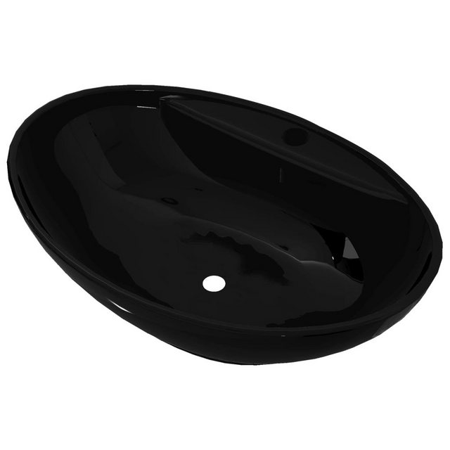 Keramik Waschbecken Hahnloch/überlaufloch Schwarz Oval günstig online kaufen