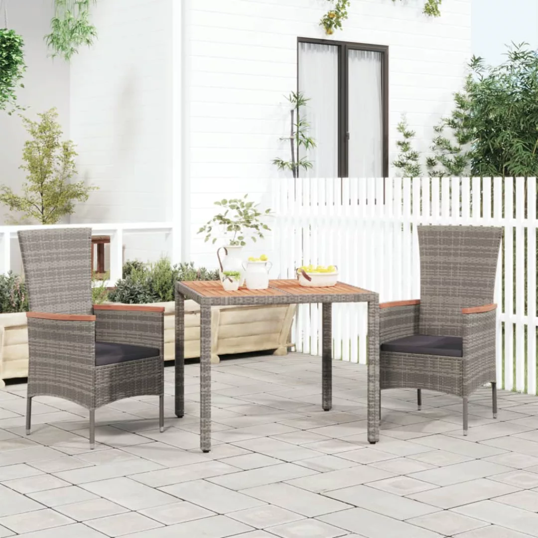 Vidaxl Gartentisch Mit Holzplatte Grau Poly Rattan & Massivholz Akazie günstig online kaufen