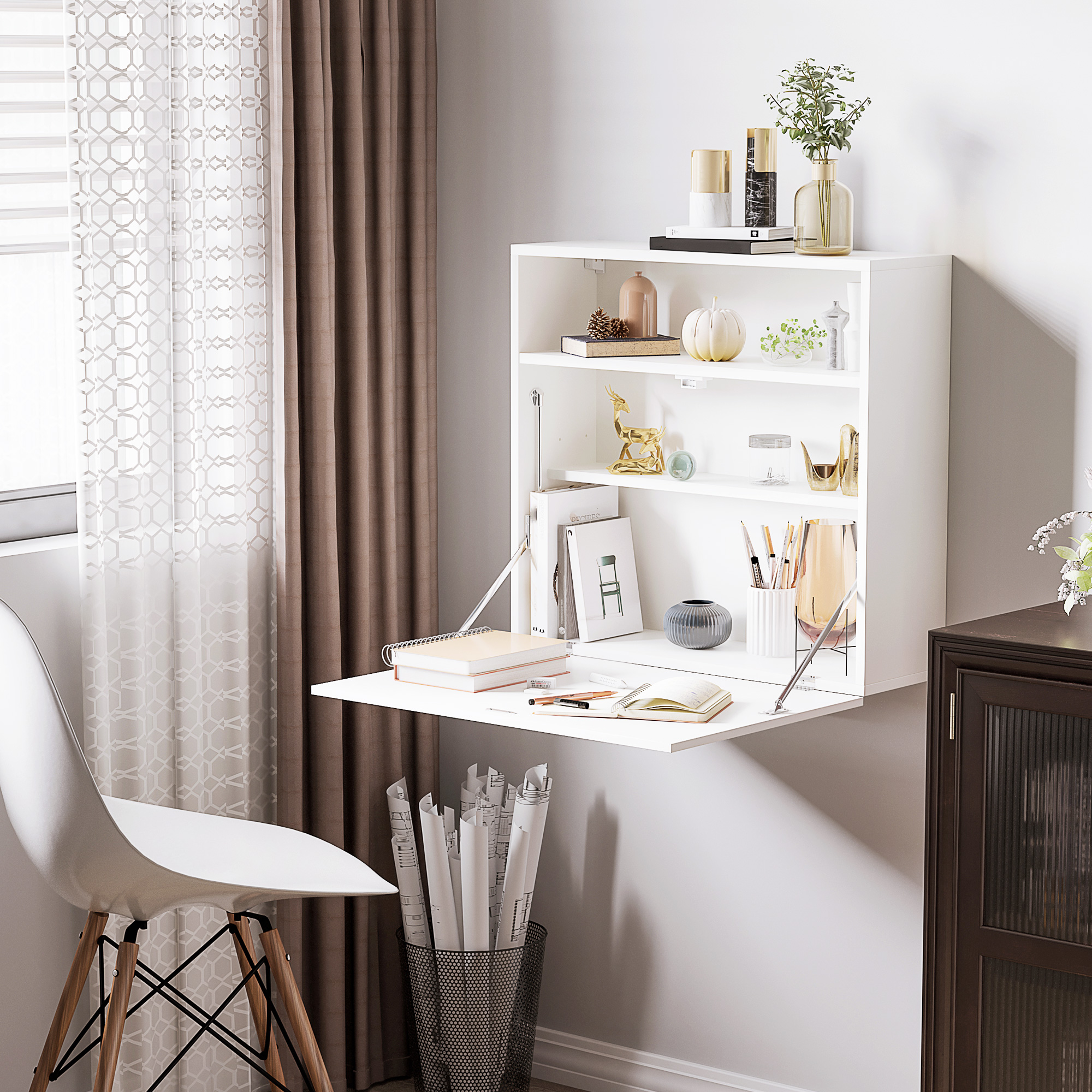 HOMCOM Wandtisch klappbar Wandklapptisch mit Ablagefächer Schreibtisch Klap günstig online kaufen