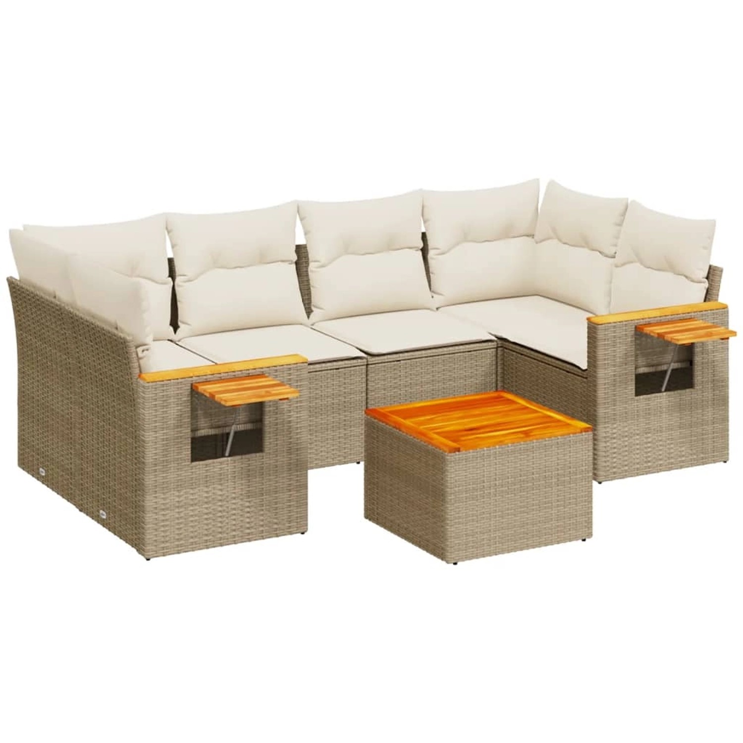vidaXL 7-Tlg Garten-Sofagarnitur mit Kissen Beige Poly Rattan 3259041 günstig online kaufen
