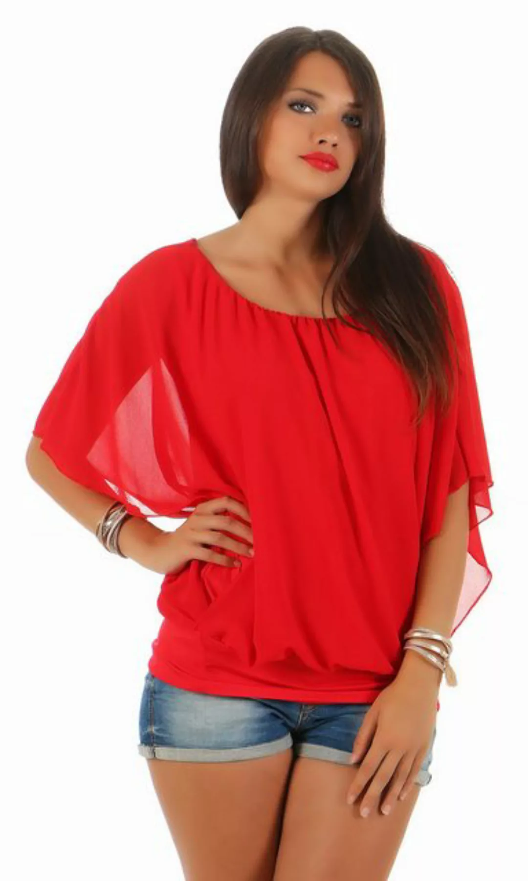 CLEO STYLE Chiffonbluse Damen Bluse 661 42-46 Rot günstig online kaufen