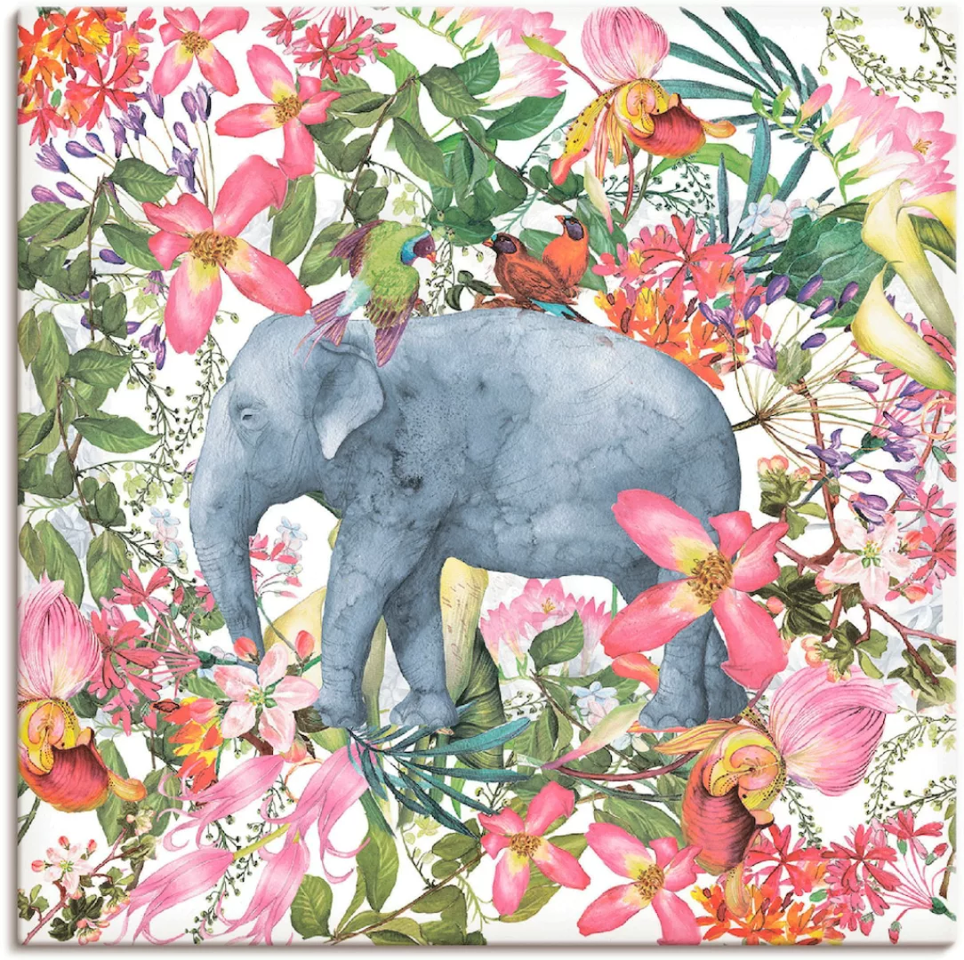 Artland Wandbild »Elefant im Blüten Dschungel«, Wildtiere, (1 St.), als Lei günstig online kaufen