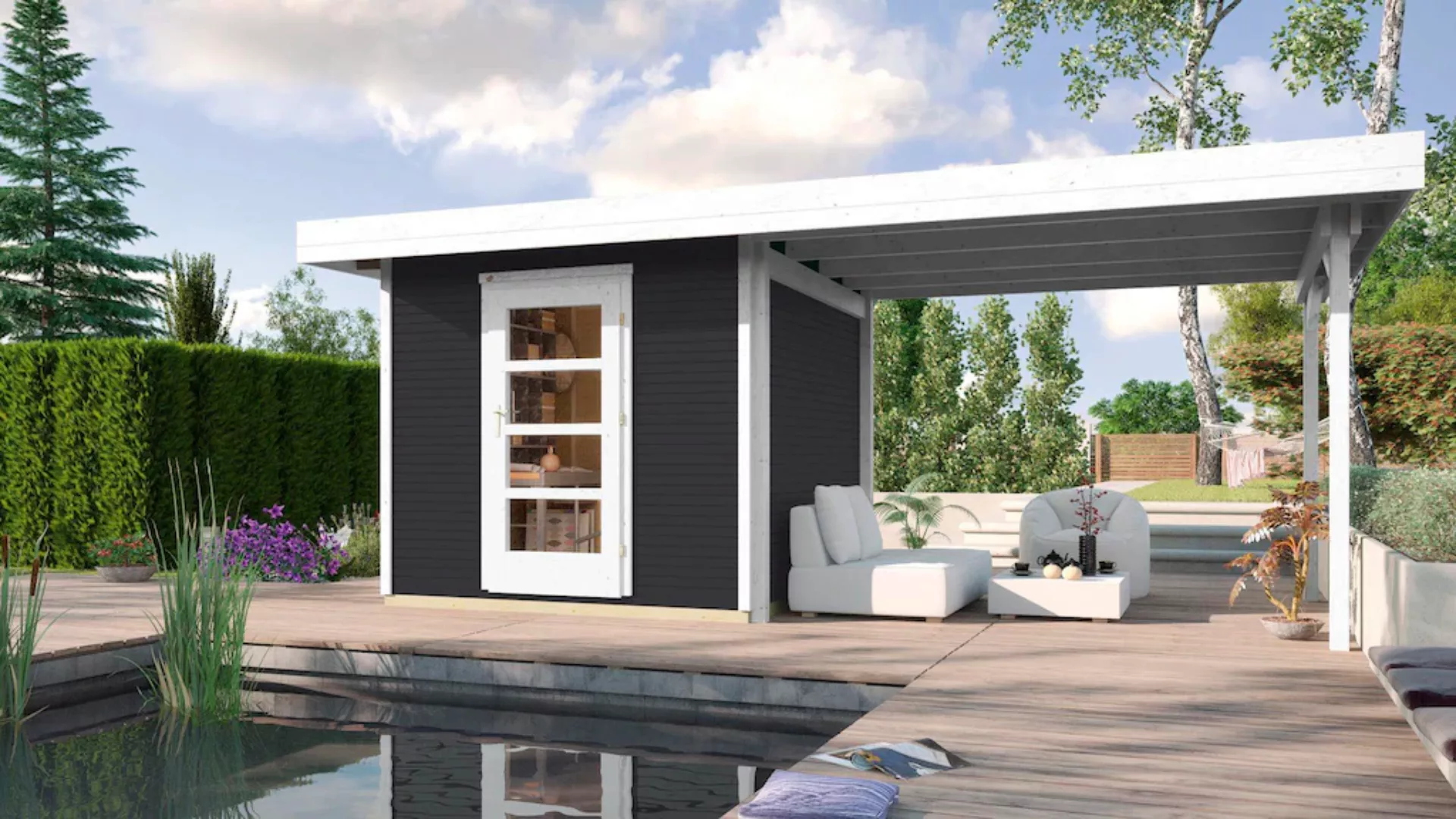 Weka Holz-Gartenhaus WekaLine Flachdach Lasiert 590 cm x 377 cm günstig online kaufen
