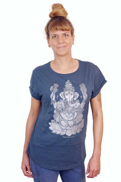 Yogicompany - Damen - Yoga T-shirt "Ganesha" Denimblau/silber günstig online kaufen