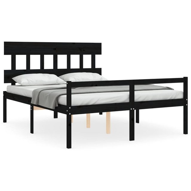 vidaXL Bett Seniorenbett mit Kopfteil Schwarz Kingsize Massivholz günstig online kaufen