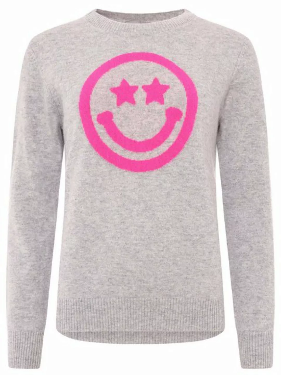 Zwillingsherz Strickpullover Kaschmir Pullover Smile Face Grau günstig online kaufen