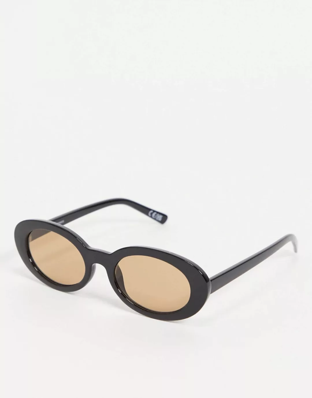 ASOS DESIGN – Ovale Sonnenbrille in Schwarz aus Plastik mit blassbraunen Gl günstig online kaufen