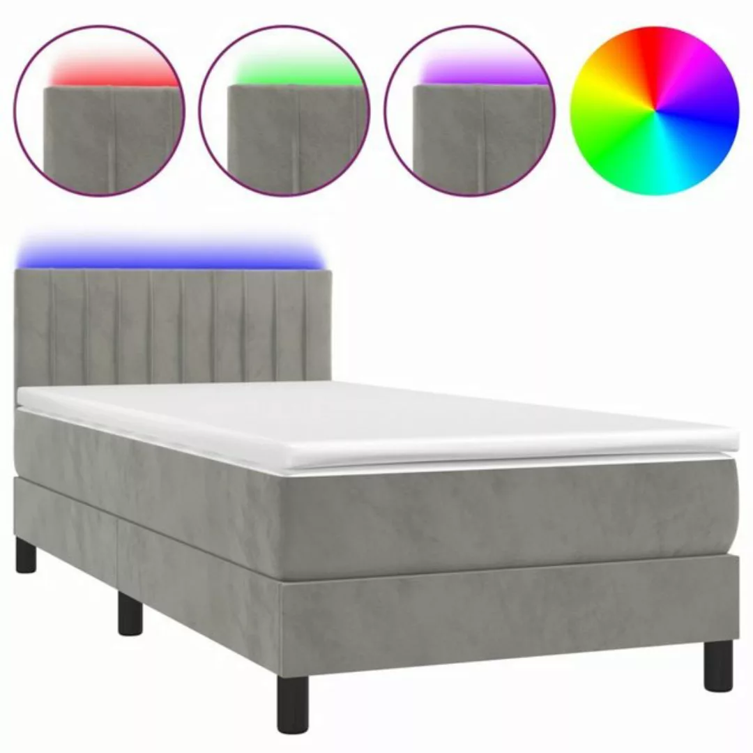 vidaXL Boxspringbett Boxspringbett mit Matratze LED Hellgrau 90x200 cm Samt günstig online kaufen