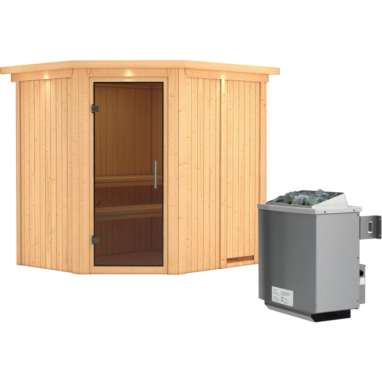 Karibu Sauna Swenna inkl. Ofen 9 kW m. integr. Steuerung, Dachkranz, Tür Gr günstig online kaufen