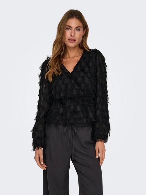 JACQUELINE de YONG Shirttop Top V-Ausschnitt Langarm mit Fransen 8272 in Sc günstig online kaufen