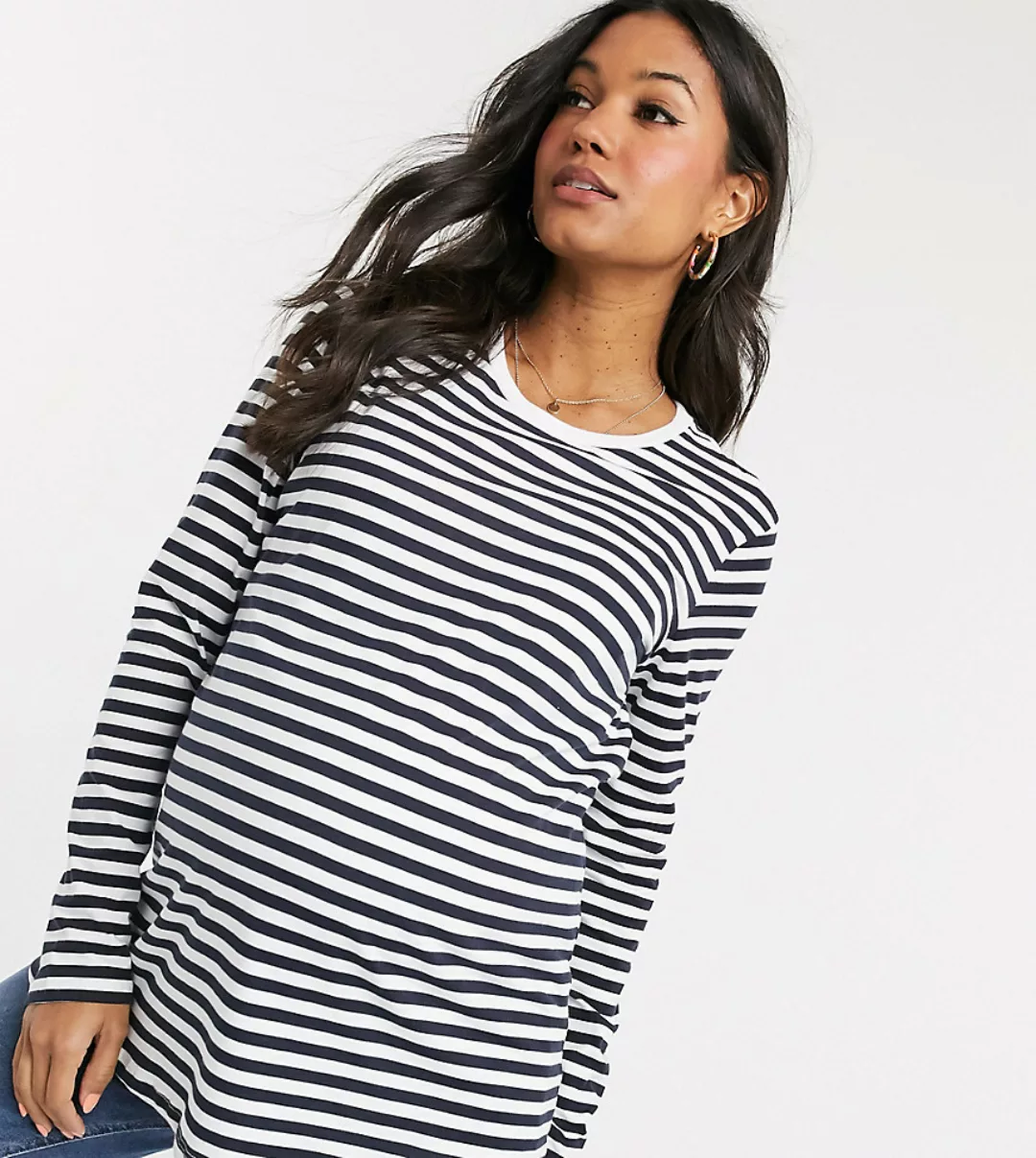 ASOS DESIGN Maternity – Langärmliges Still-Shirt mit Streifen-Mehrfarbig günstig online kaufen