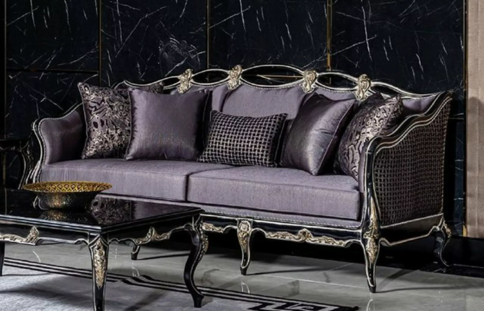 Casa Padrino Sofa Luxus Barock Sofa Lila / Schwarz / Gold - Handgefertigtes günstig online kaufen