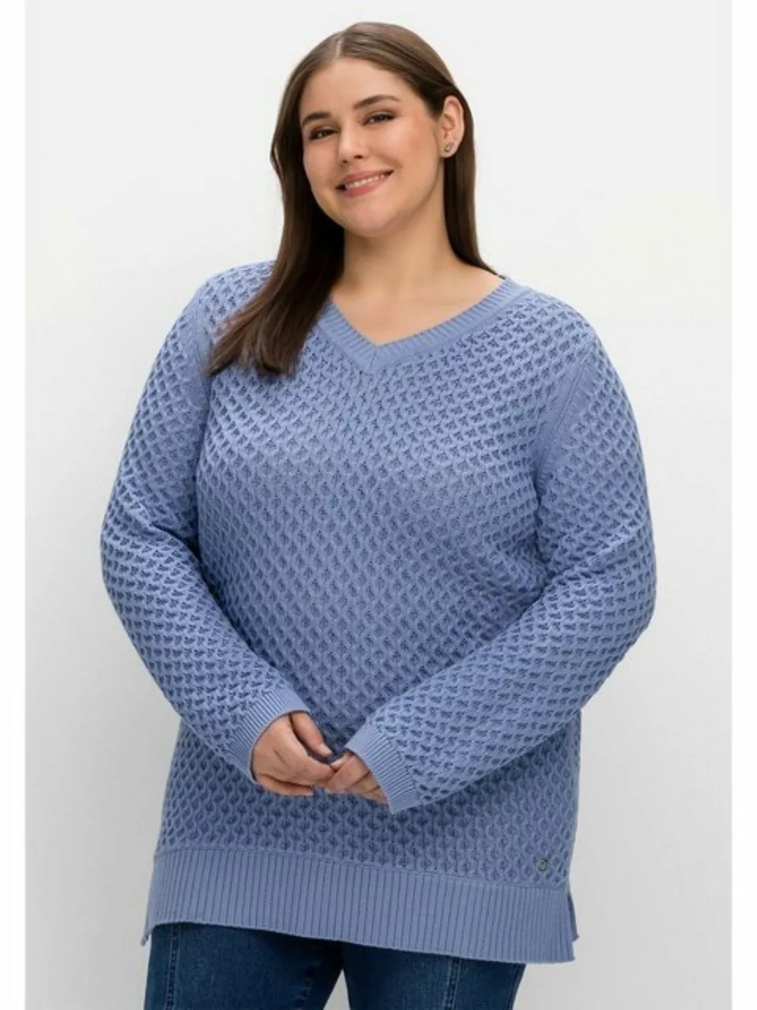 Sheego V-Ausschnitt-Pullover "Große Größen", in Wabenstruktur, aus reiner B günstig online kaufen