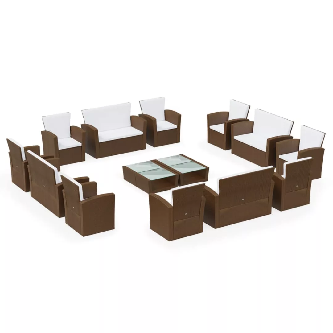 16-tlg. Garten-lounge-set Mit Auflagen Poly Rattan Braun günstig online kaufen