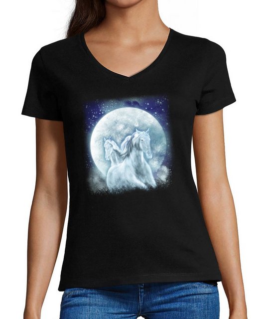 MyDesign24 T-Shirt Damen Pferde Print Shirt bedruckt - Fantasy Pferde vor M günstig online kaufen