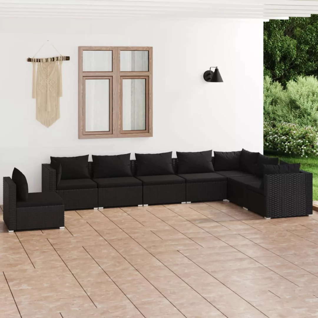 Vidaxl 8-tlg. Garten-lounge-set Mit Kissen Poly Rattan Schwarz günstig online kaufen