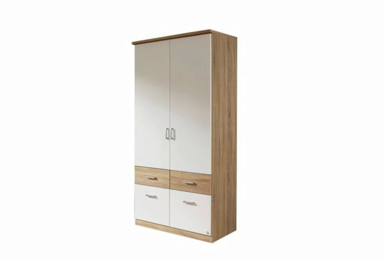 Kindermöbel 24 Kleiderschrank Joris weiß - Eiche Sonoma 2 Türen 4 Schublade günstig online kaufen