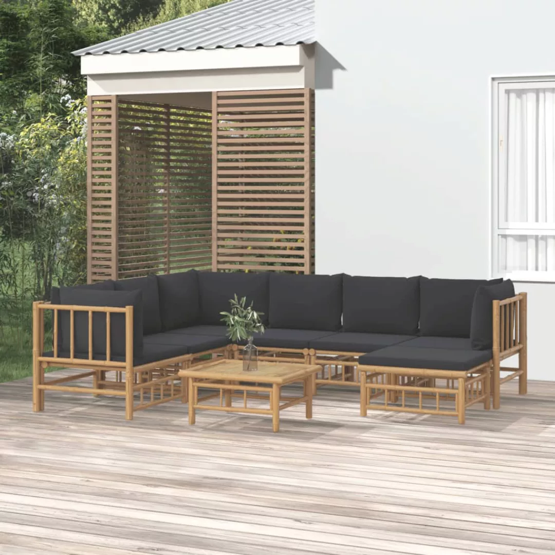 Vidaxl 8-tlg. Garten-lounge-set Mit Dunkelgrauen Kissen Bambus günstig online kaufen