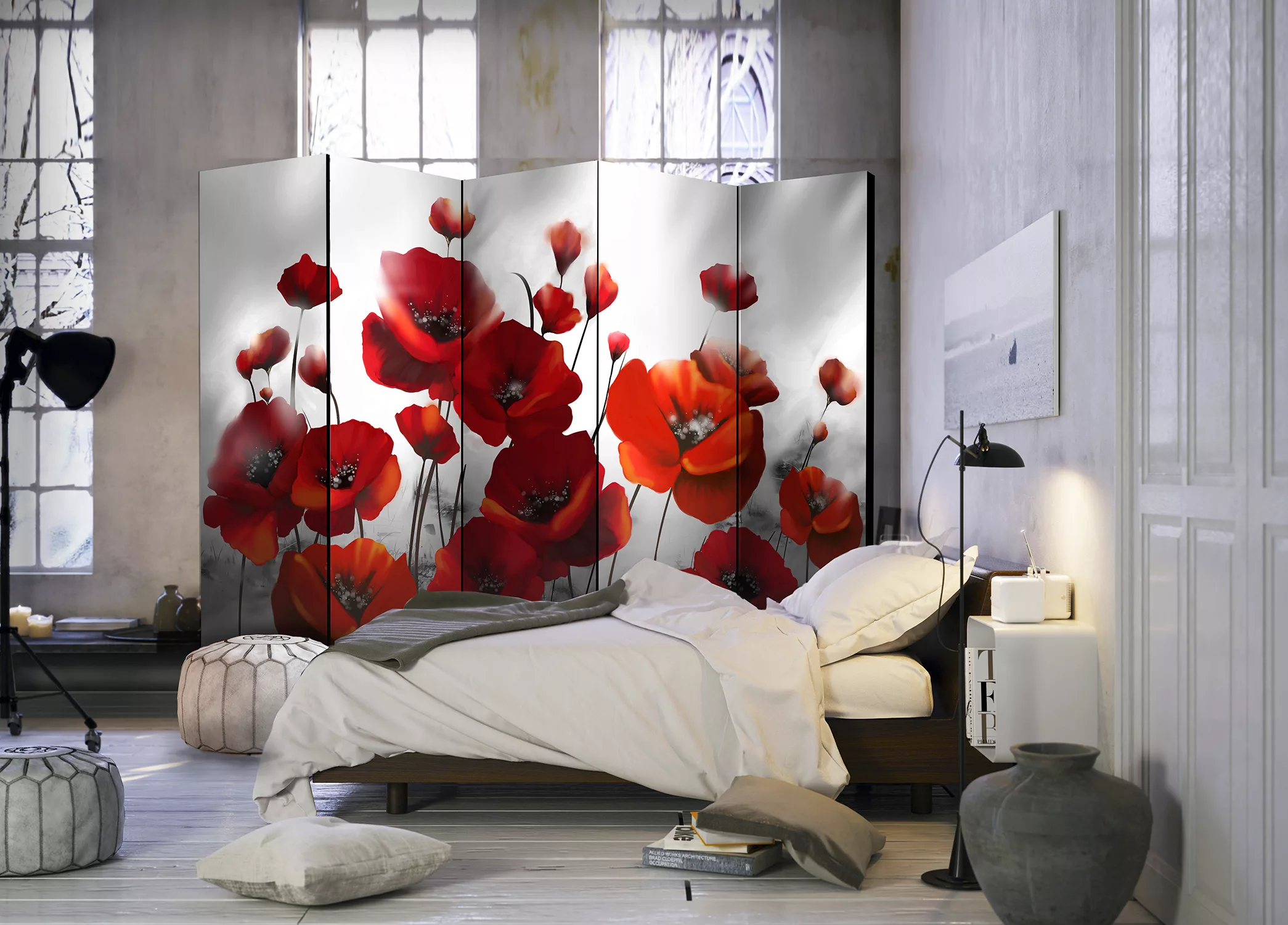 5-teiliges Paravent - Poppies In The Moonlight Ii [room Dividers] günstig online kaufen