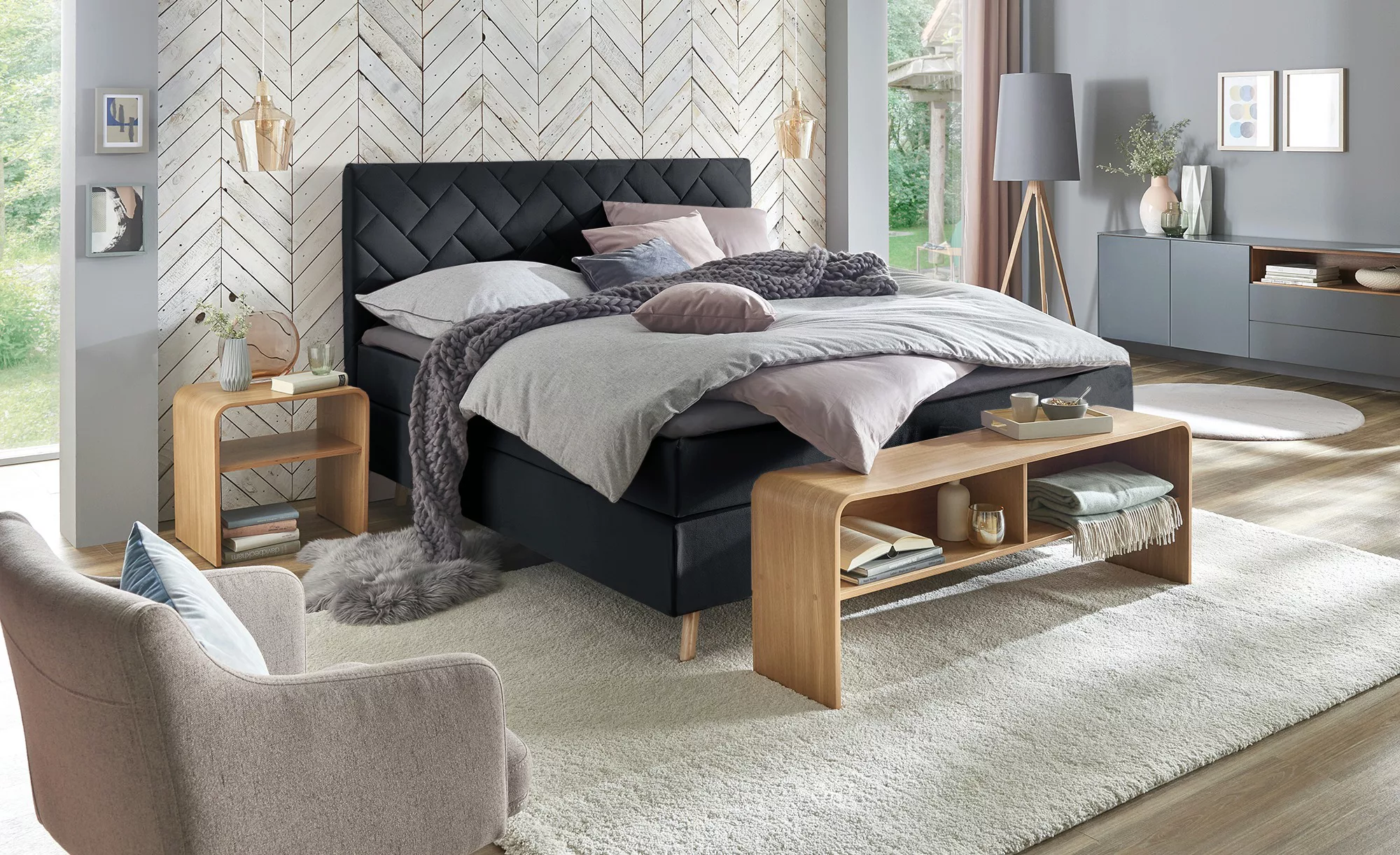 SKAGEN BEDS Boxspringbett  Weave ¦ schwarz ¦ Maße (cm): B: 200 H: 122 Bette günstig online kaufen