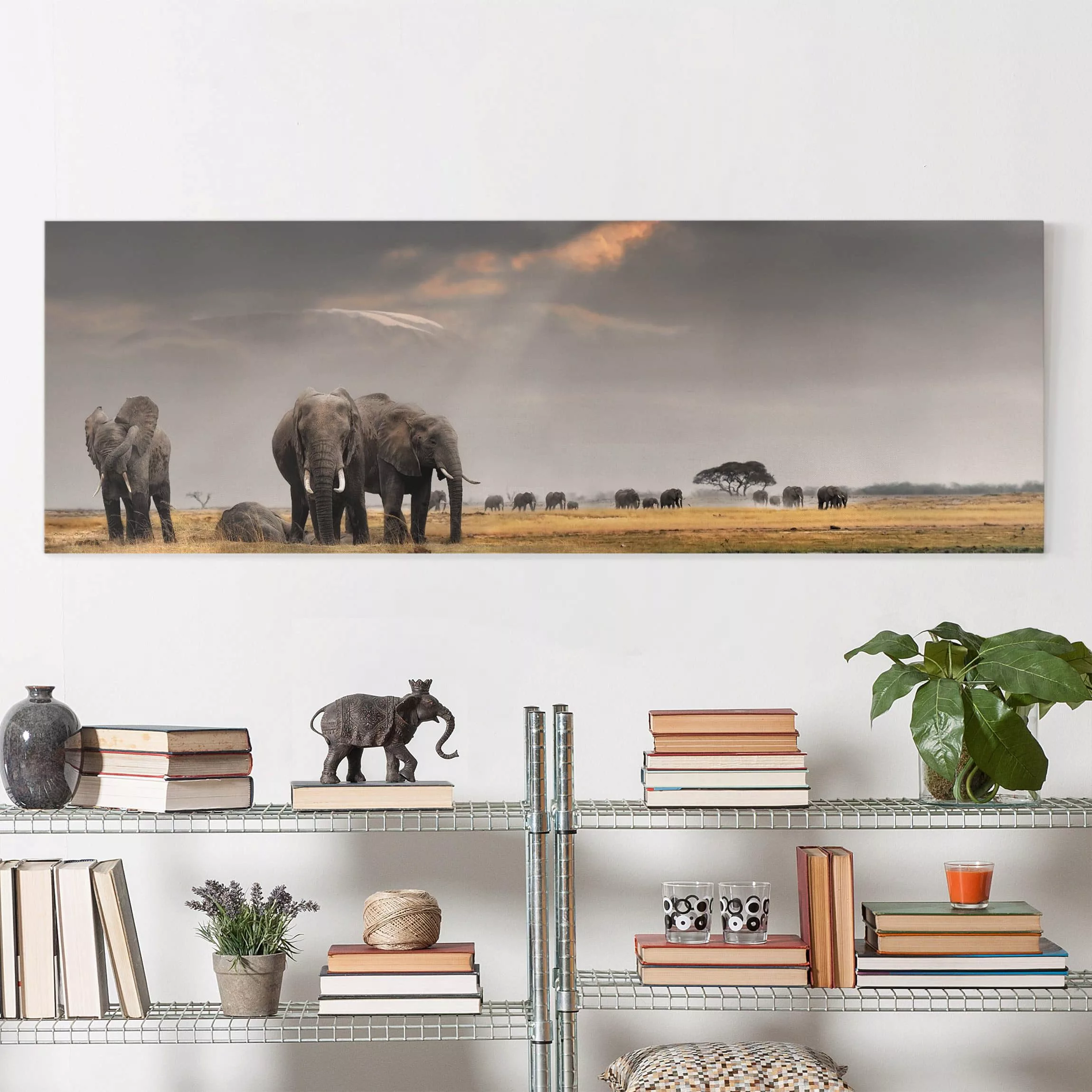 Leinwandbild Afrika - Panorama Elefanten der Savanne günstig online kaufen
