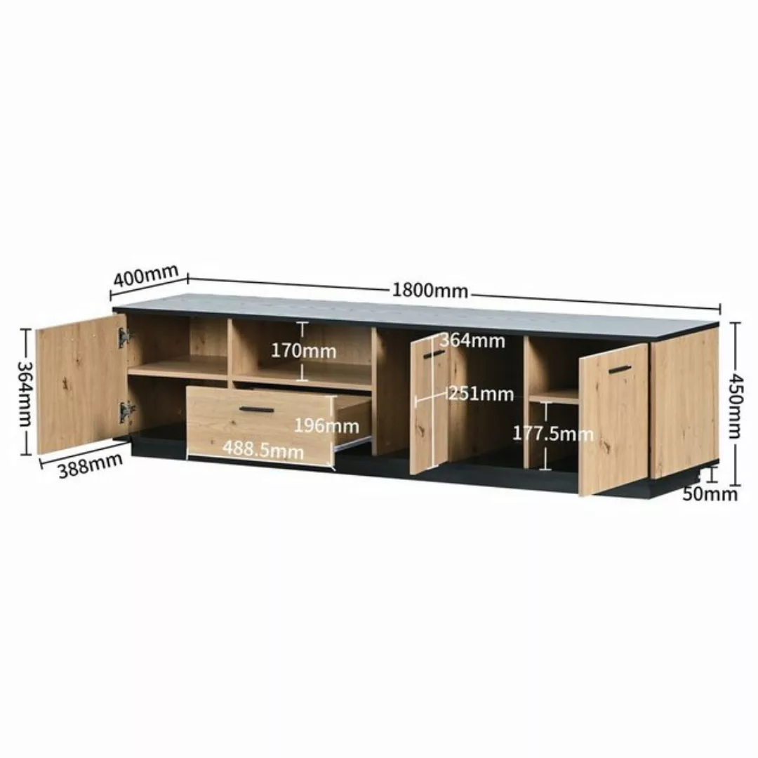 Odikalo TV-Schrank Sideboard TV-Board Lowboard Holzfarben 15 LED Glasregale günstig online kaufen