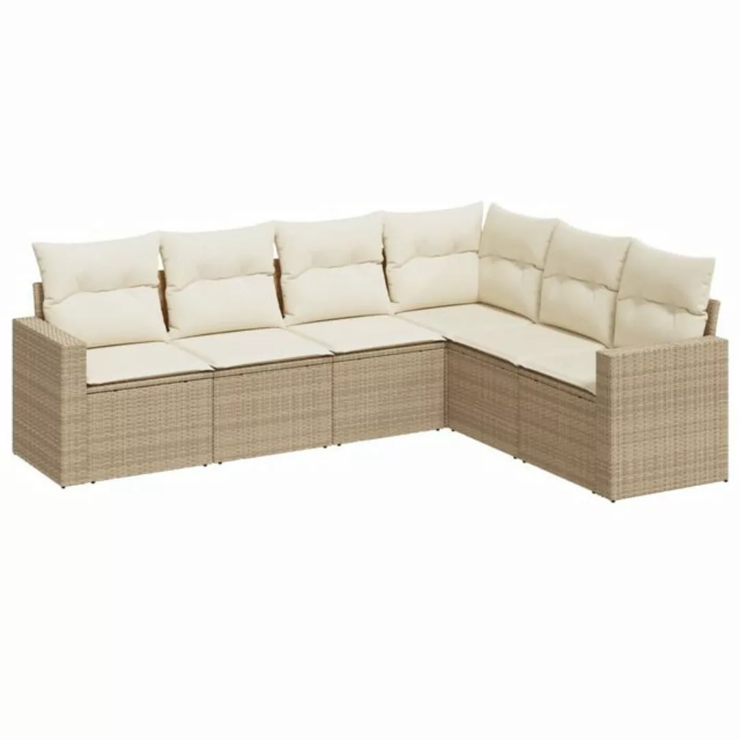 vidaXL Sofaelement 6-tlg. Garten-Sofagarnitur mit Kissen Beige Poly Rattan günstig online kaufen