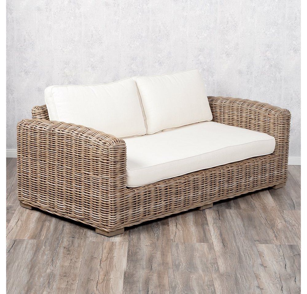 LebensWohnArt Sofa Gemütliches 3-Sitzer Lounge Sofa LIVING Rattan in Grey c günstig online kaufen