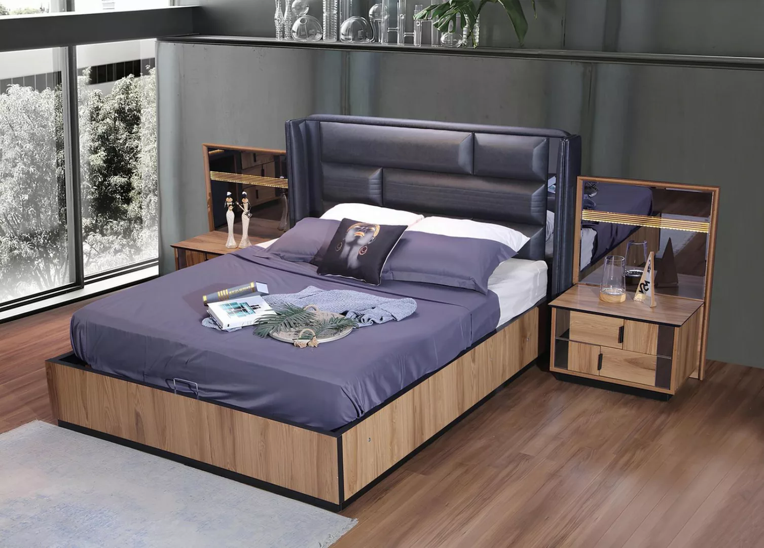 Xlmoebel Bett Designer-Schlafzimmerset in Braun mit Doppelbett und 2 Nachtt günstig online kaufen