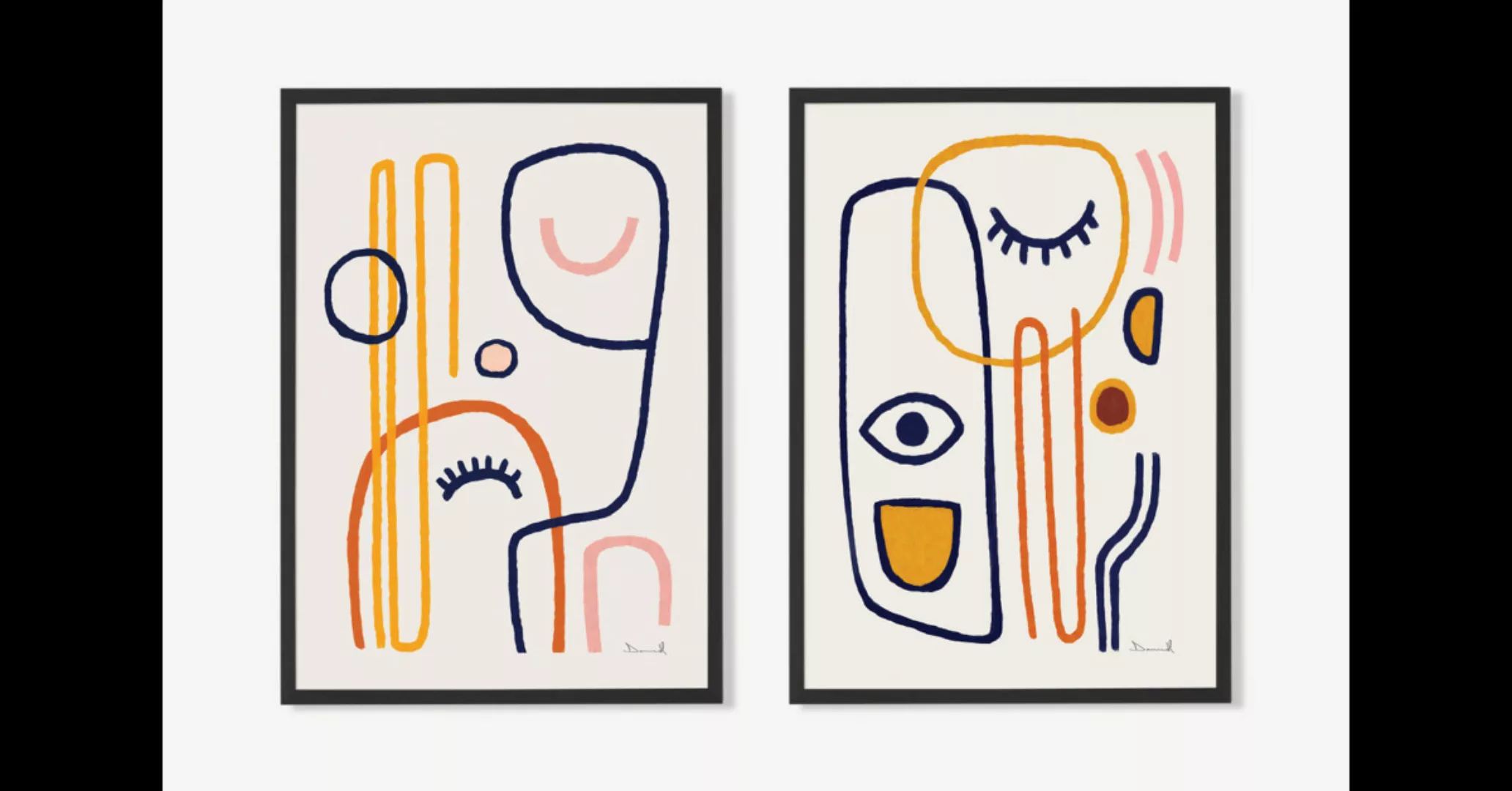 2 x Dan Hobday 'Abstract Faces' gerahmte Kunstdrucke (A3) - MADE.com günstig online kaufen