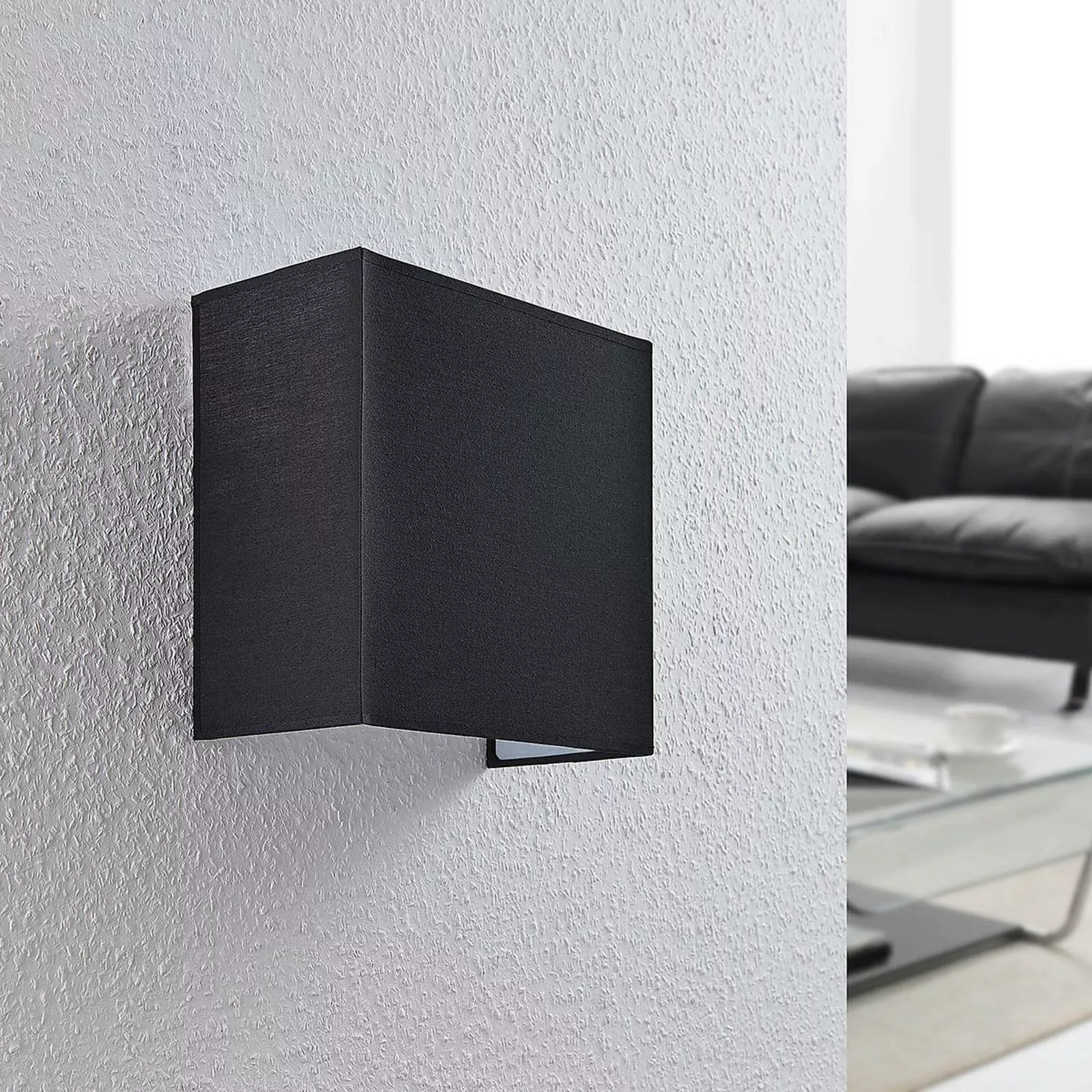 Stoff-Wandlampe Adea, 25 cm, quadratisch, schwarz günstig online kaufen