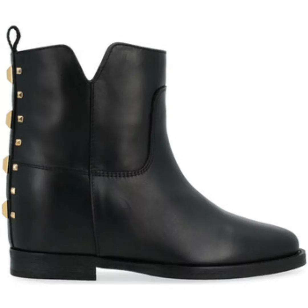 Via Roma 15  Ankle Boots Stiefelette aus schwarzem Leder mit goldenen günstig online kaufen