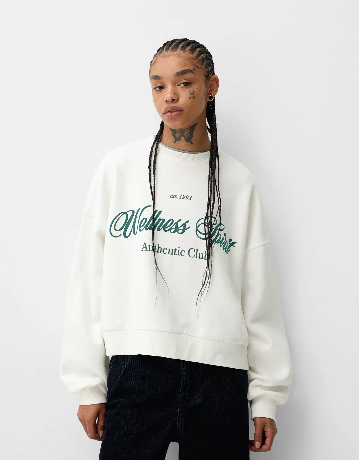 Bershka Sweatshirt Mit Print Damen S Rohweiß günstig online kaufen