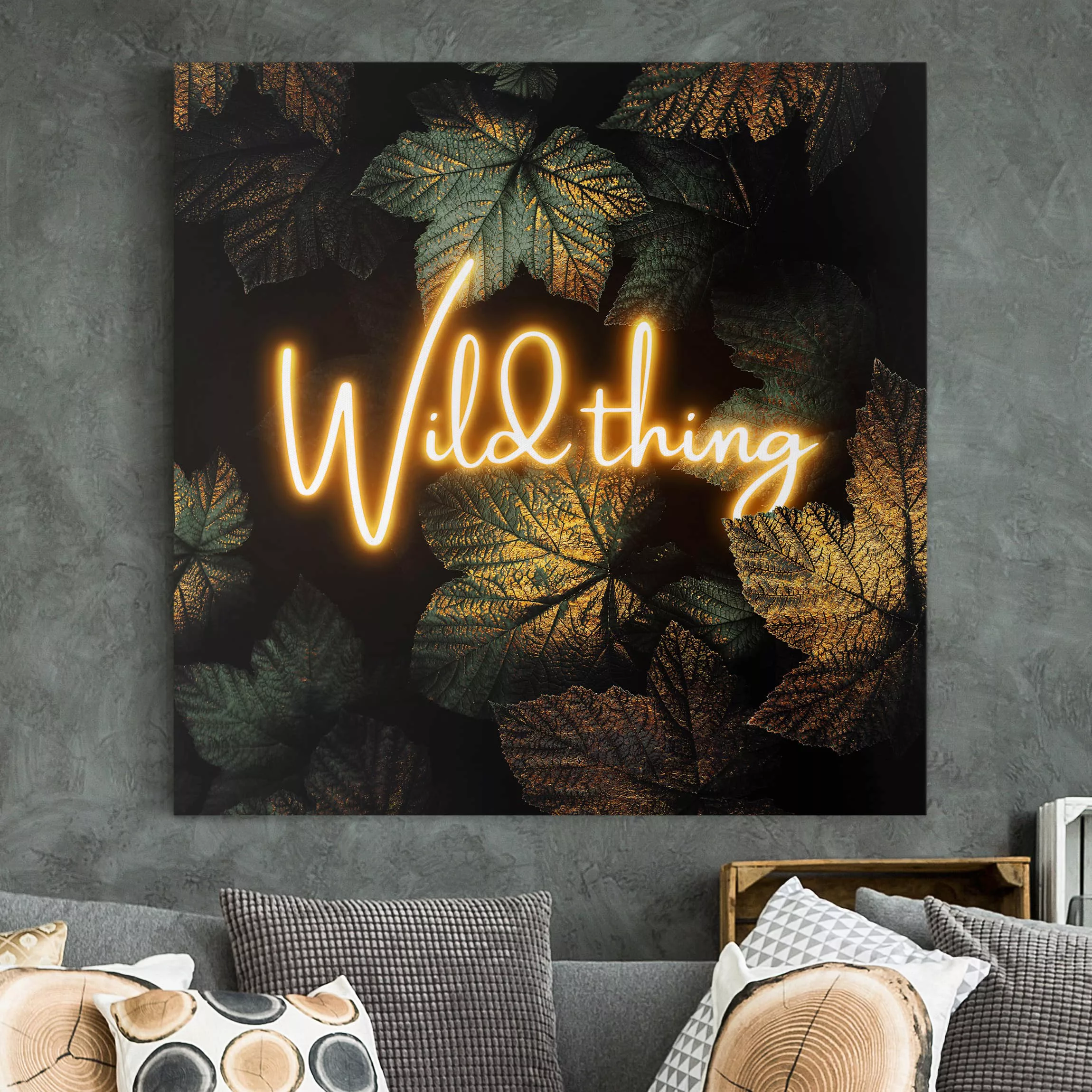 Leinwandbild Abstrakt - Quadrat Wild Thing goldene Blätter günstig online kaufen