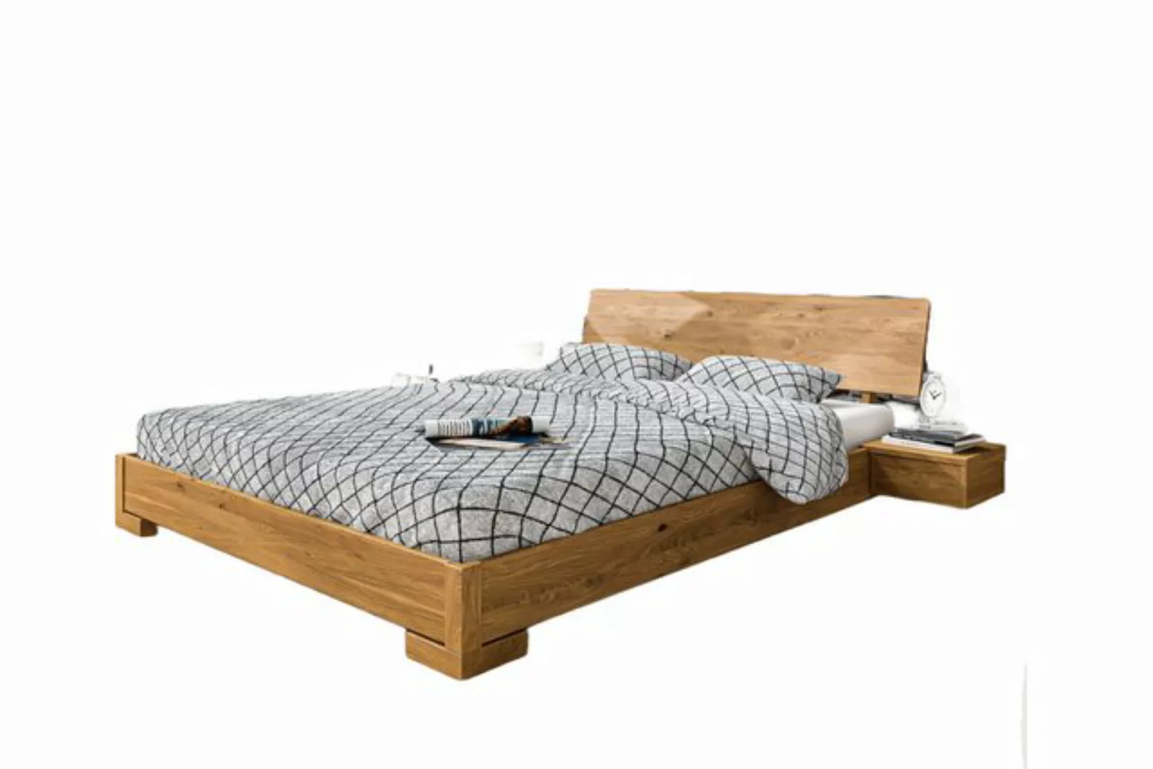 Natur24 Einzelbett Bett Bento 3 Sonderlänge 160x220 Wildeiche Holzkopfteil günstig online kaufen