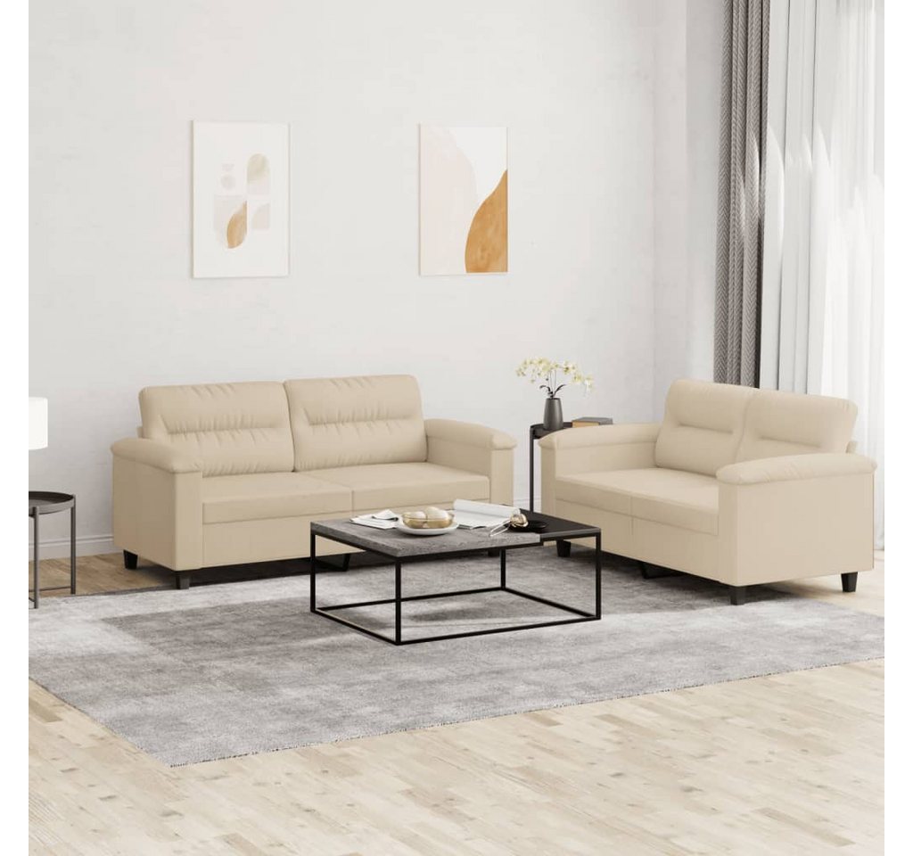 vidaXL Sofa Sofagarnitur Set mit Kissen Mikrofasergewebe, 2-tlg., Creme günstig online kaufen