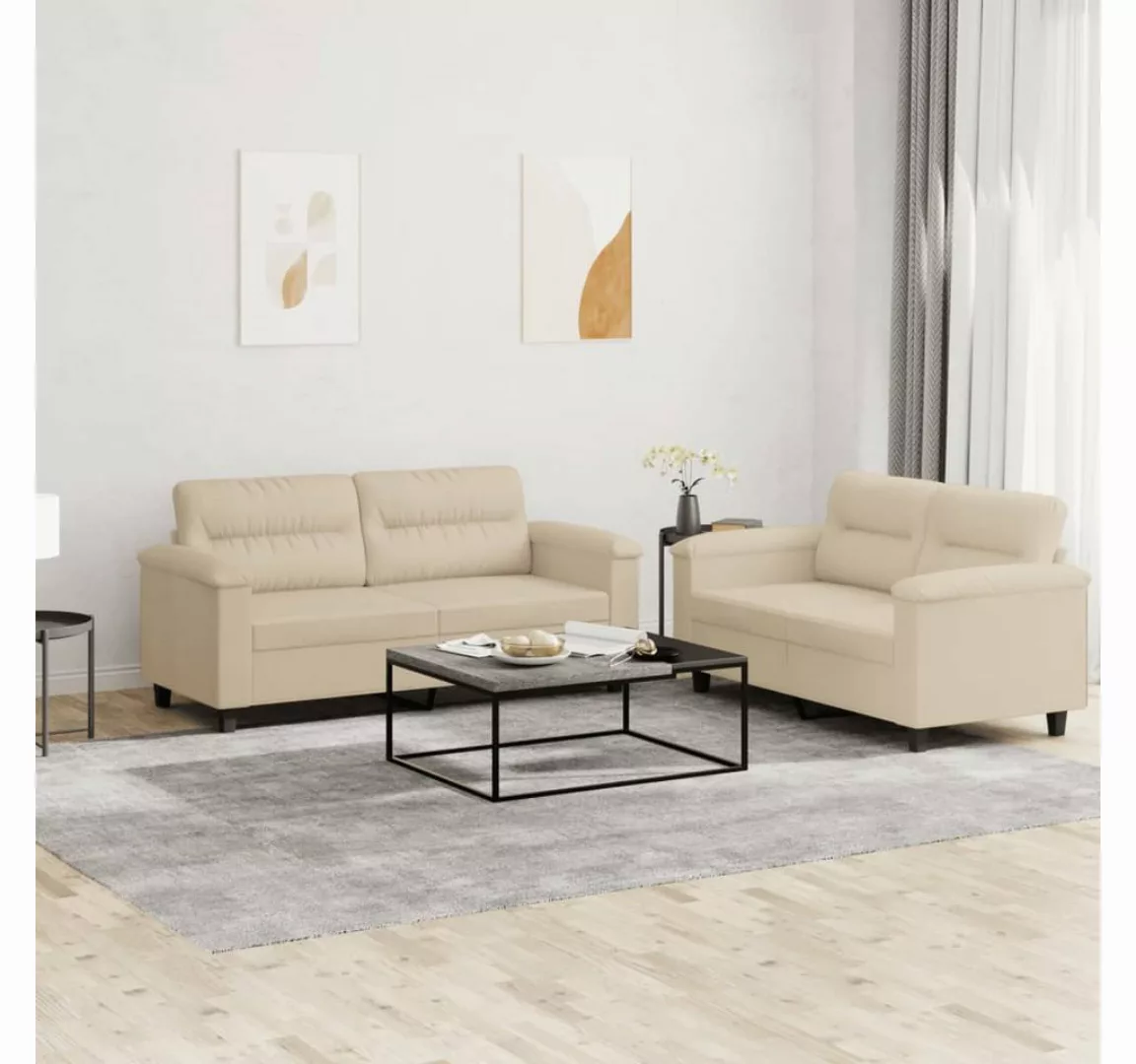 vidaXL Sofa Sofagarnitur Set mit Kissen Mikrofasergewebe, 2-tlg., Creme günstig online kaufen