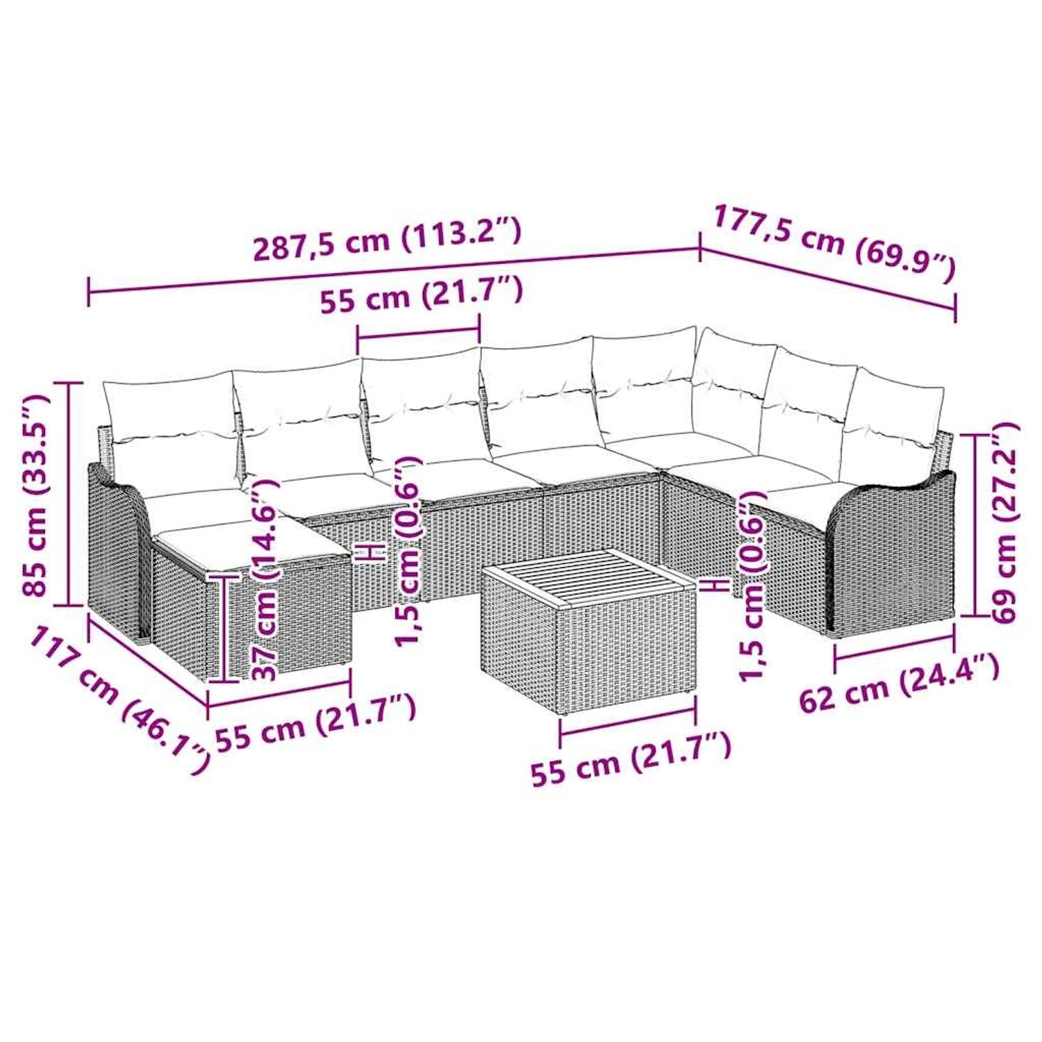 vidaXL Garten-Sofa-Set 9-Tlg Beige Poly Rattan 3347490 günstig online kaufen