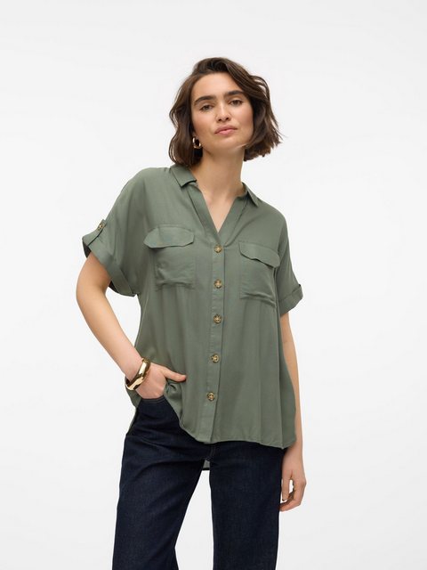 Vero Moda Blusenshirt Gestreiftes Kurzarmhemd mit Brusttaschen und Knöpfen günstig online kaufen