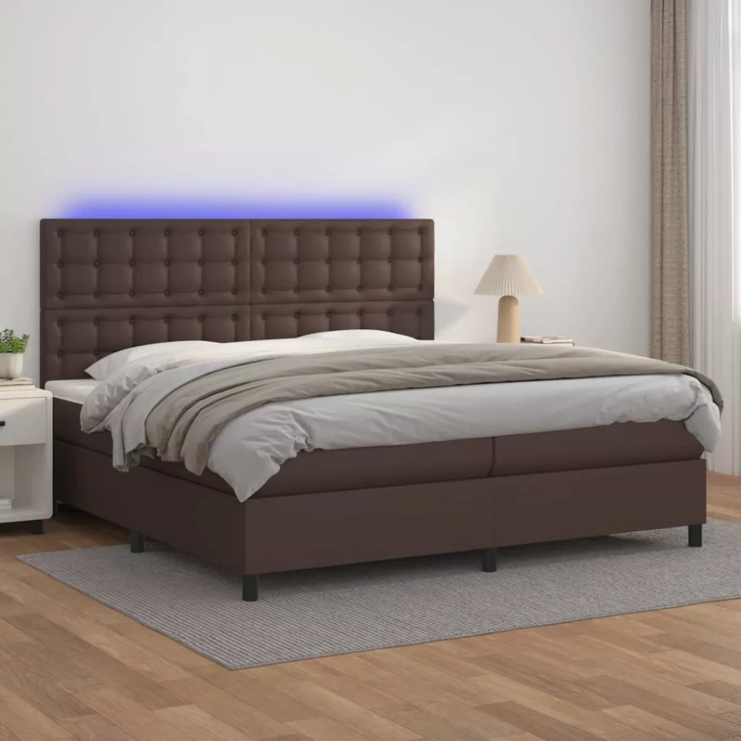 Vidaxl Boxspringbett Mit Matratze & Led Braun 200x200 Cm Kunstleder günstig online kaufen