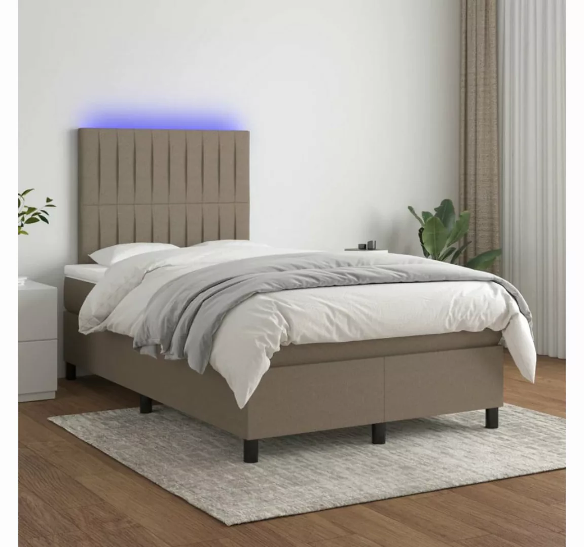 vidaXL Boxspringbett Boxspringbett mit Matratze LED Taupe 120x200 cm Stoff günstig online kaufen