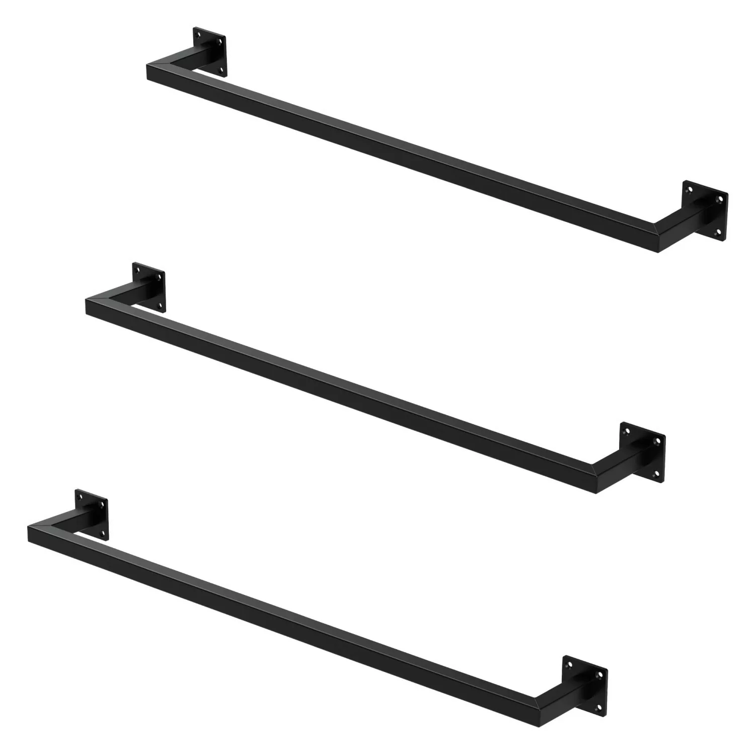 ML-Design 3Er Set Kleiderstange Rechteck für die Wand T12cmxB90cm Schwarz U günstig online kaufen