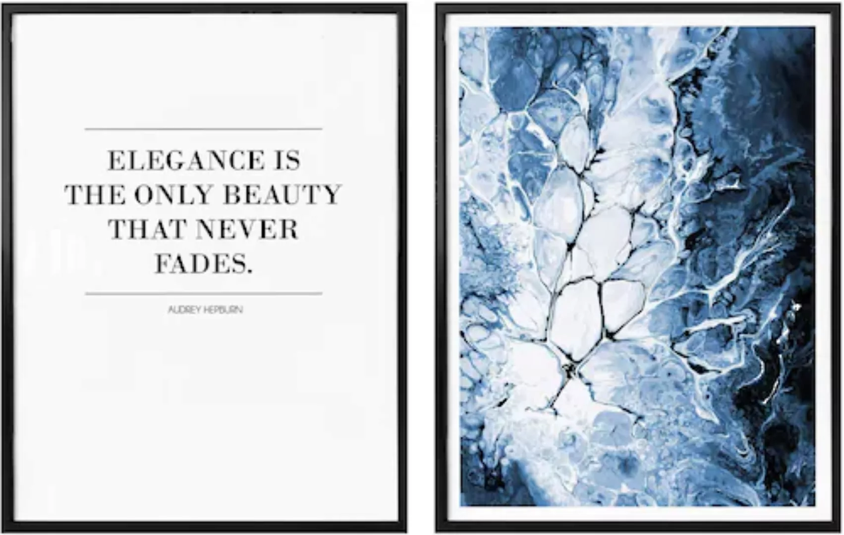 Wall-Art Poster »Blaue Eleganz Kunstdruck mit Zitat«, Landschaften, (Set, 2 günstig online kaufen